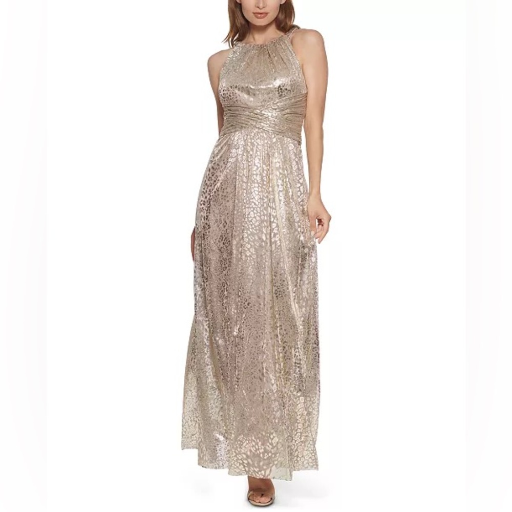 NEW Eliza J Sleeveless Gold Metallic Animal Print Dress Gown SIZE 20W womens - Picture 2 of 10